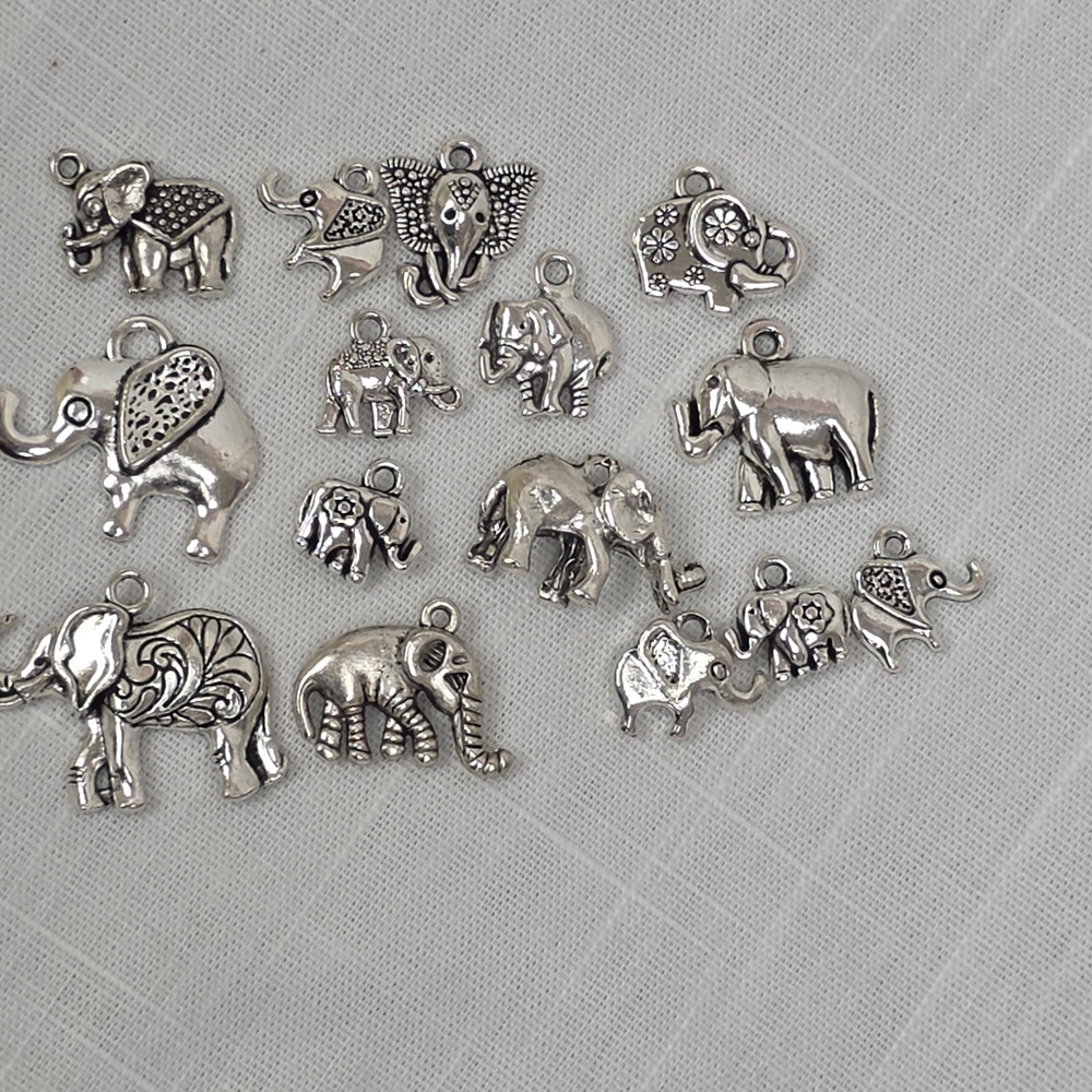 Silver Tone Elephant Charm Lot Assorted Pendant Jewelry Making Craft Supplies